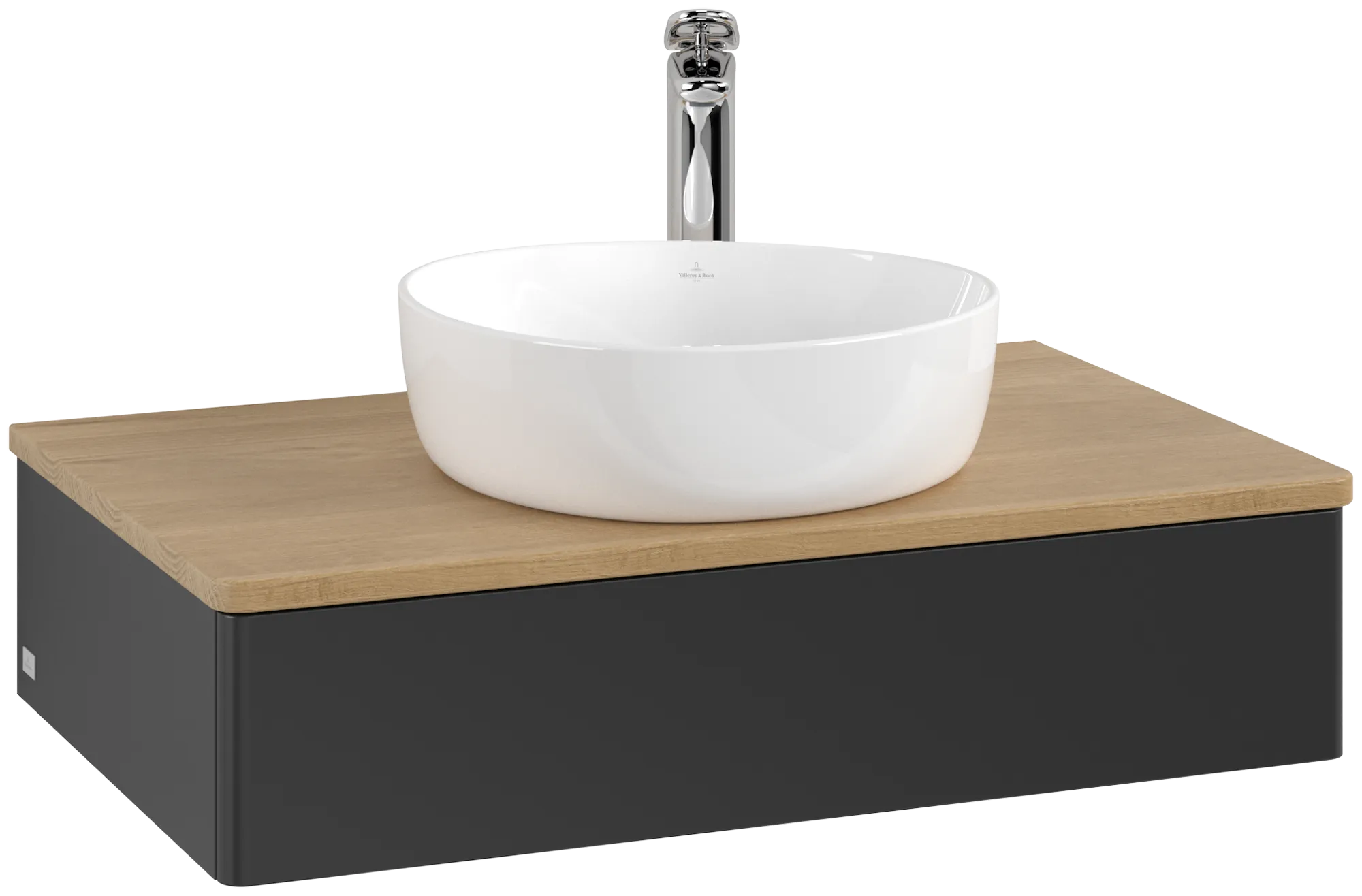 Bild von VILLEROY BOCH Antao Waschbeckenunterschrank, 1 Auszug, 800 x 190 x 500 mm, Front ohne Struktur, Black Matt Lacquer / Honey Oak #K08051PD