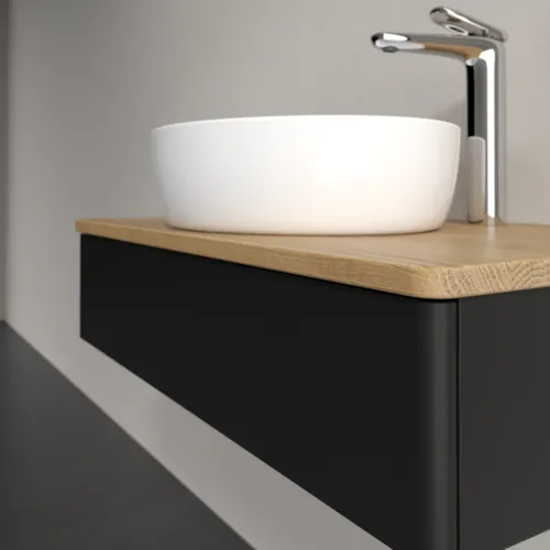 Bild von VILLEROY BOCH Antao Waschbeckenunterschrank, 1 Auszug, 800 x 190 x 500 mm, Front ohne Struktur, Black Matt Lacquer / Honey Oak #K08051PD