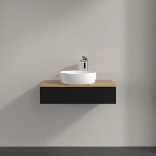 Bild von VILLEROY BOCH Antao Waschbeckenunterschrank, 1 Auszug, 800 x 190 x 500 mm, Front ohne Struktur, Black Matt Lacquer / Honey Oak #K08051PD