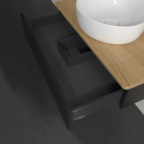 Bild von VILLEROY BOCH Antao Waschbeckenunterschrank, 1 Auszug, 800 x 190 x 500 mm, Front ohne Struktur, Black Matt Lacquer / Honey Oak #K08051PD