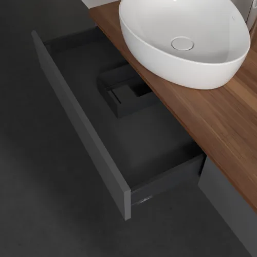 Bild von VILLEROY BOCH Antao Waschbeckenunterschrank, 2 Auszüge, 1600 x 190 x 500 mm, Front ohne Struktur, Anthracite Matt Lacquer / Warm Walnut #K15052GK