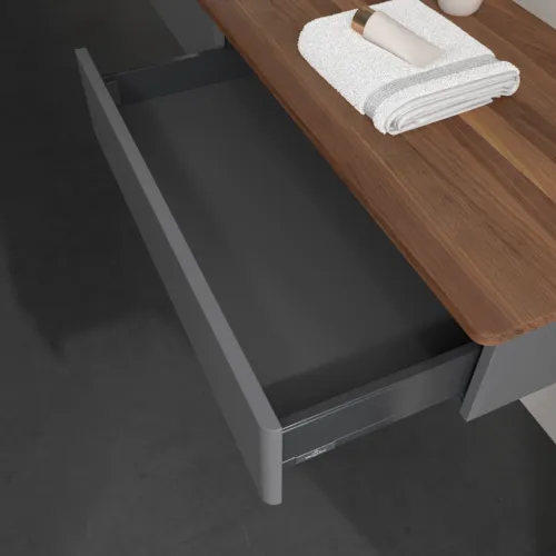 Bild von VILLEROY BOCH Antao Waschbeckenunterschrank, 2 Auszüge, 1600 x 190 x 500 mm, Front ohne Struktur, Anthracite Matt Lacquer / Warm Walnut #K15052GK