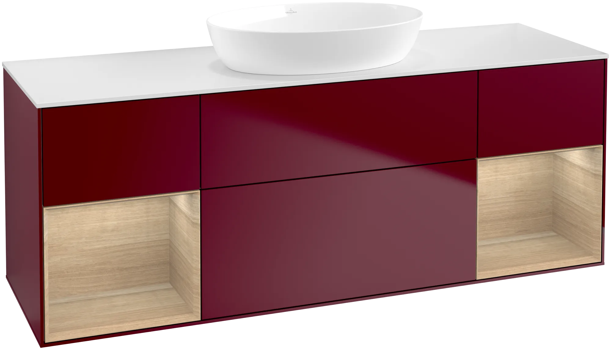Bild von VILLEROY BOCH Finion Waschbeckenunterschrank, mit Beleuchtung, 4 Auszüge, 1600 x 603 x 501 mm, Peony Matt Lacquer / Oak Veneer / Glass White Matt #GD01PCHB