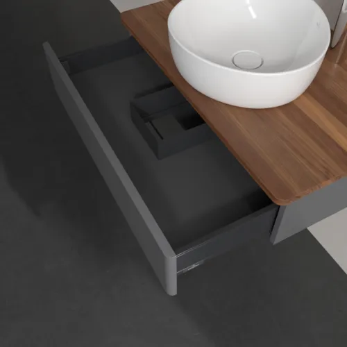 Bild von VILLEROY BOCH Antao Waschbeckenunterschrank, 1 Auszug, 800 x 190 x 500 mm, Front ohne Struktur, Anthracite Matt Lacquer / Warm Walnut #K08052GK