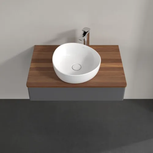 Bild von VILLEROY BOCH Antao Waschbeckenunterschrank, 1 Auszug, 800 x 190 x 500 mm, Front ohne Struktur, Anthracite Matt Lacquer / Warm Walnut #K08052GK