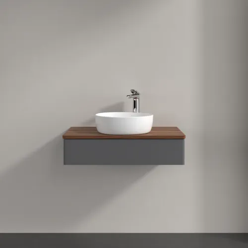 Bild von VILLEROY BOCH Antao Waschbeckenunterschrank, 1 Auszug, 800 x 190 x 500 mm, Front ohne Struktur, Anthracite Matt Lacquer / Warm Walnut #K08052GK