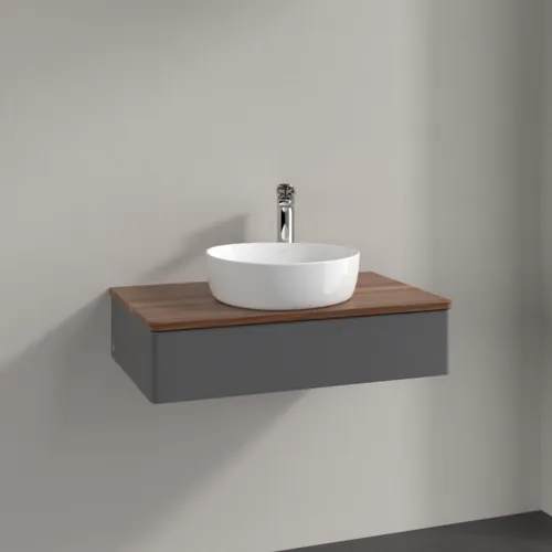 Bild von VILLEROY BOCH Antao Waschbeckenunterschrank, 1 Auszug, 800 x 190 x 500 mm, Front ohne Struktur, Anthracite Matt Lacquer / Warm Walnut #K08052GK