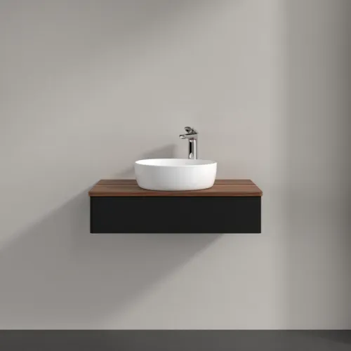Bild von VILLEROY BOCH Antao Waschbeckenunterschrank, 1 Auszug, 800 x 190 x 500 mm, Front ohne Struktur, Black Matt Lacquer / Warm Walnut #K08052PD