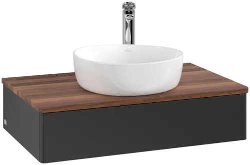 Bild von VILLEROY BOCH Antao Waschbeckenunterschrank, 1 Auszug, 800 x 190 x 500 mm, Front ohne Struktur, Black Matt Lacquer / Warm Walnut #K08052PD