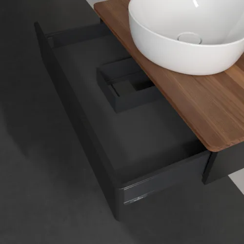 Bild von VILLEROY BOCH Antao Waschbeckenunterschrank, 1 Auszug, 800 x 190 x 500 mm, Front ohne Struktur, Black Matt Lacquer / Warm Walnut #K08052PD
