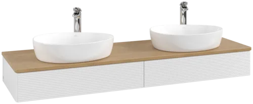 Obrázek VILLEROY BOCH Antao Vanity unit, 2 pull-out compartments, 1600 x 190 x 500 mm, Front with grain texture, Glossy White Lacquer / Honey Oak #K17151GF