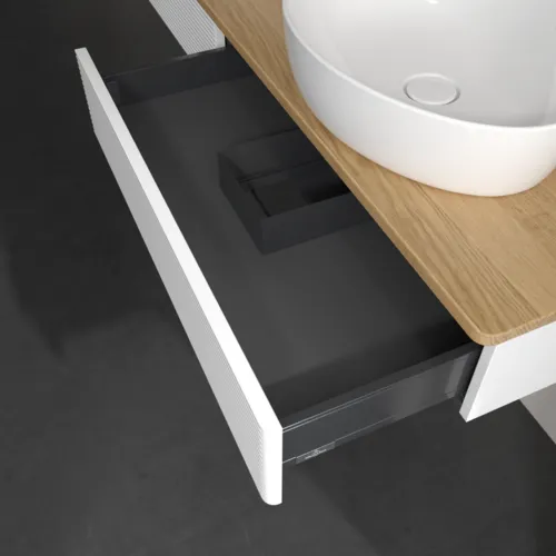 Obrázek VILLEROY BOCH Antao Vanity unit, 2 pull-out compartments, 1600 x 190 x 500 mm, Front with grain texture, Glossy White Lacquer / Honey Oak #K17151GF