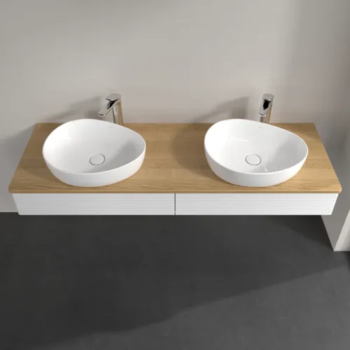 Obrázek VILLEROY BOCH Antao Vanity unit, 2 pull-out compartments, 1600 x 190 x 500 mm, Front with grain texture, Glossy White Lacquer / Honey Oak #K17151GF