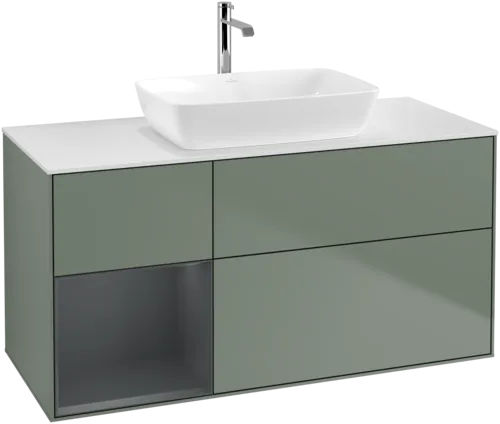 Bild von VILLEROY BOCH Finion Waschbeckenunterschrank, mit Beleuchtung, 3 Auszüge, 1200 x 603 x 501 mm, Olive Matt Lacquer / Midnight Blue Matt Lacquer / Glass White Matt #G821HGGM