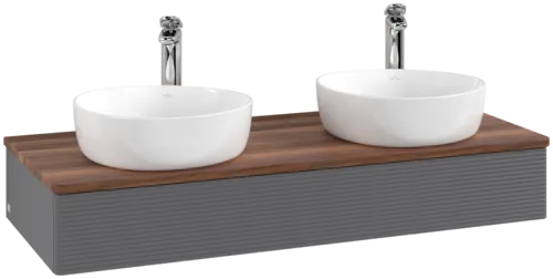 Bild von VILLEROY BOCH Antao Waschbeckenunterschrank, mit Beleuchtung, 1 Auszug, 1200 x 190 x 500 mm, Front mit Struktur, Anthracite Matt Lacquer / Warm Walnut #L13152GK