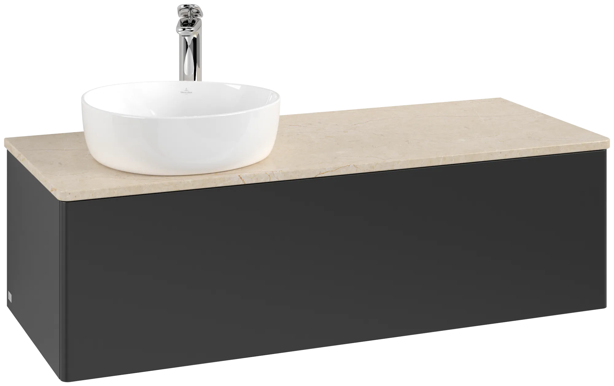 Obrázek VILLEROY BOCH Antao Vanity unit, 1 pull-out compartment, 1200 x 360 x 500 mm, Front without structure, Black Matt Lacquer / Botticino #K33053PD