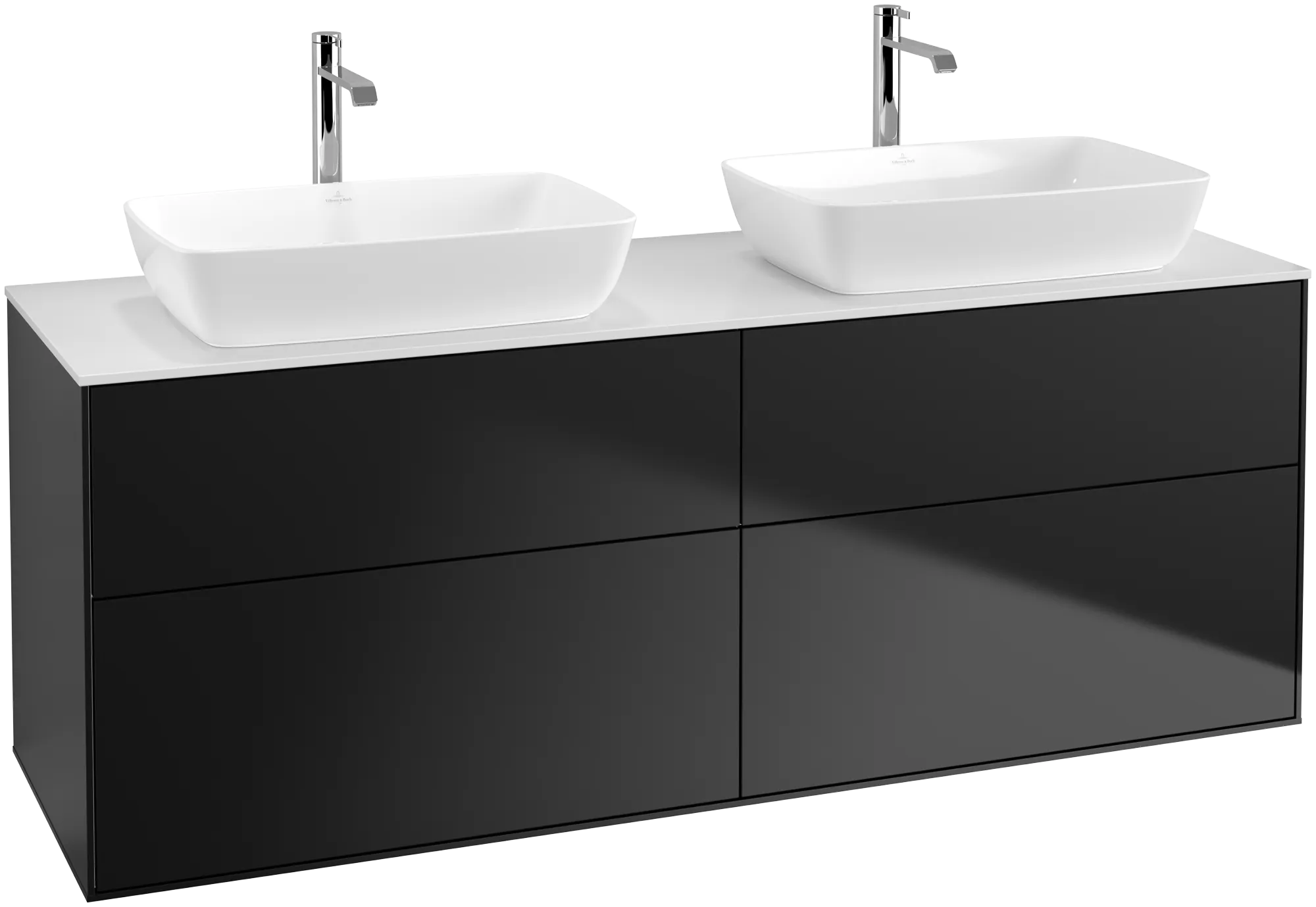 Bild von VILLEROY BOCH Finion Waschbeckenunterschrank, mit Beleuchtung, 4 Auszüge, 1600 x 603 x 501 mm, Black Matt Lacquer / Glass White Matt #G84100PD