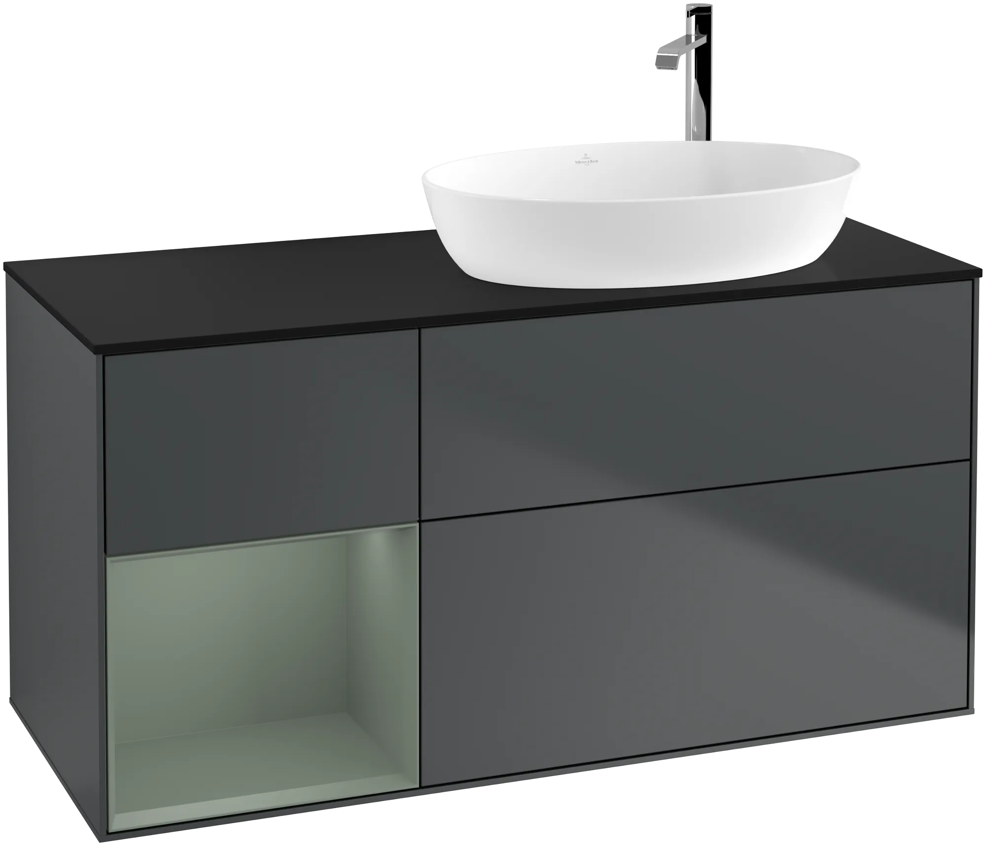 Bild von VILLEROY BOCH Finion Waschbeckenunterschrank, mit Beleuchtung, 3 Auszüge, 1200 x 603 x 501 mm, Midnight Blue Matt Lacquer / Olive Matt Lacquer / Glass Black Matt #G922GMHG