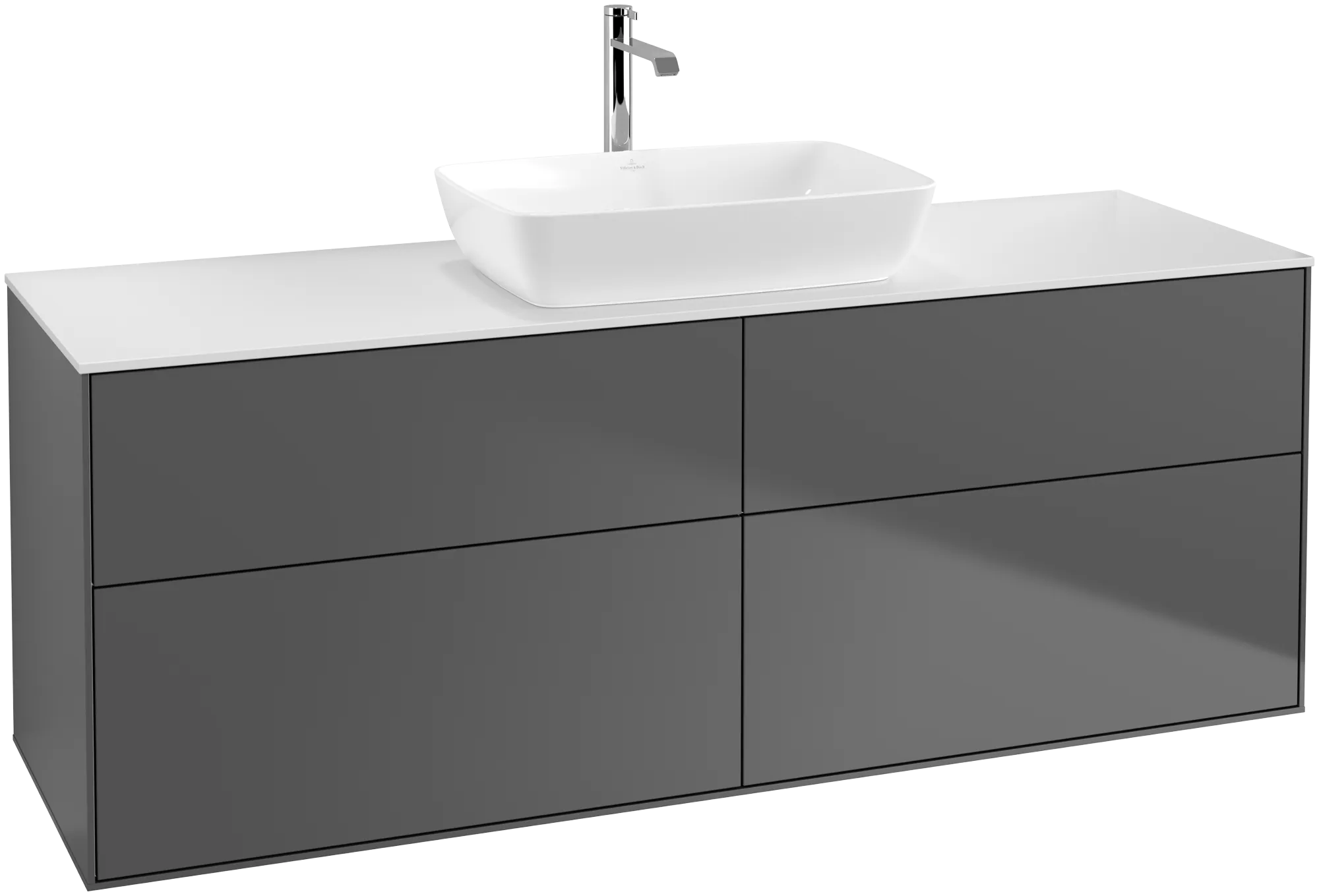 Bild von VILLEROY BOCH Finion Waschbeckenunterschrank, mit Beleuchtung, 4 Auszüge, 1600 x 603 x 501 mm, Anthracite Matt Lacquer / Glass White Matt #G85100GK