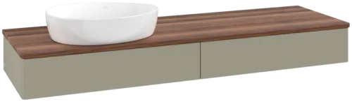 Bild von VILLEROY BOCH Antao Waschbeckenunterschrank, mit Beleuchtung, 2 Auszüge, 1600 x 190 x 500 mm, Front ohne Struktur, Stone Grey Matt Lacquer / Warm Walnut #L15012HK