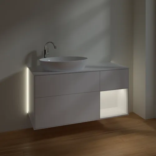 Bild von VILLEROY BOCH Finion Waschbeckenunterschrank, mit Beleuchtung, 3 Auszüge, 1200 x 603 x 501 mm, White Matt Lacquer / White Matt Lacquer / Glass White Matt #G931MTMT
