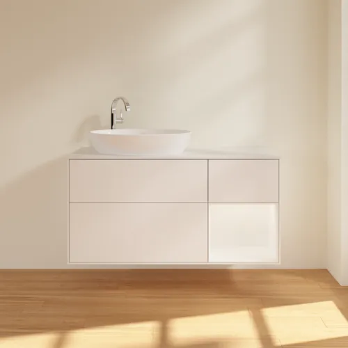 Bild von VILLEROY BOCH Finion Waschbeckenunterschrank, mit Beleuchtung, 3 Auszüge, 1200 x 603 x 501 mm, White Matt Lacquer / White Matt Lacquer / Glass White Matt #G931MTMT