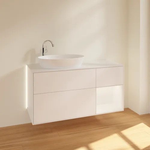 Bild von VILLEROY BOCH Finion Waschbeckenunterschrank, mit Beleuchtung, 3 Auszüge, 1200 x 603 x 501 mm, White Matt Lacquer / White Matt Lacquer / Glass White Matt #G931MTMT