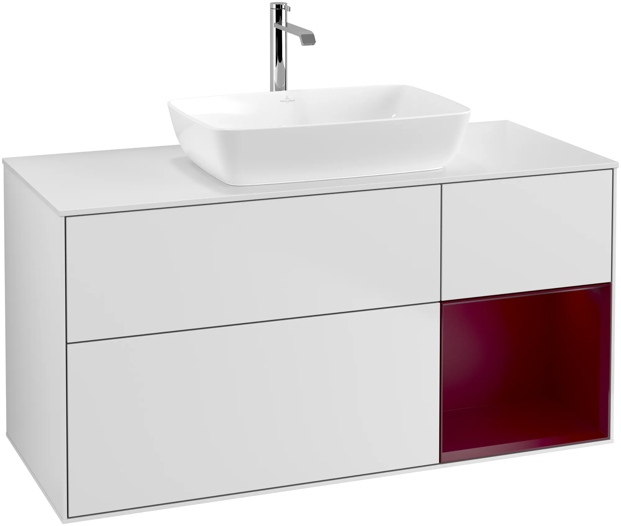 Bild von VILLEROY BOCH Finion Waschbeckenunterschrank, mit Beleuchtung, 3 Auszüge, 1200 x 603 x 501 mm, White Matt Lacquer / Peony Matt Lacquer / Glass White Matt #G831HBMT