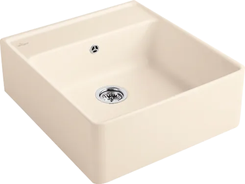 Bild von VILLEROY BOCH Spülstein Einzelbecken Spülstein Einzelbecken, inklusive Ablaufgarnitur mit Excenterbetätigung, Befestigungsset, aus Keramik, 595 x 630 mm, Ivory CeramicPlus #632062FU