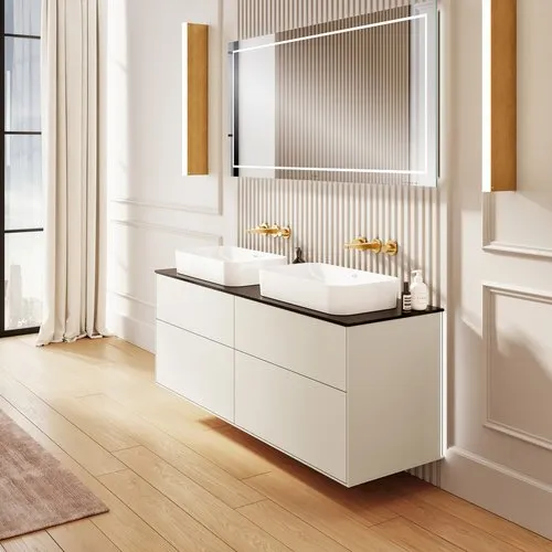 Bild von VILLEROY BOCH Finion Waschbeckenunterschrank, mit Beleuchtung, 4 Auszüge, 1600 x 603 x 501 mm, Black Matt Lacquer / Glass Black Matt #G31200PD