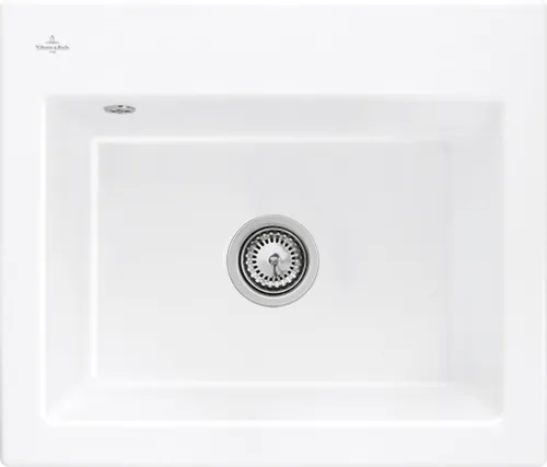 Bild von VILLEROY BOCH Subway 60 S Einbauspüle, inklusive Ablaufgarnitur mit Handbetätigung, aus Keramik, 600 x 510 mm, Weiß Alpin CeramicPlus #330901R1