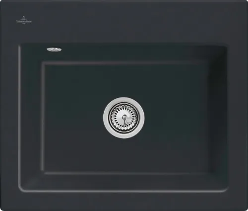 Bild von VILLEROY BOCH Subway 60 S flat flächenbündige Spüle, inklusive Ablaufgarnitur mit Handbetätigung, aus Keramik, 565 x 475 mm, Ebony CeramicPlus #33091FS5