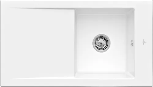 Bild von VILLEROY BOCH Timeline 50 flat flächenbündige Spüle, inklusive Ablaufgarnitur mit Handbetätigung, aus Keramik, 865 x 475 mm, Snow White CeramicPlus #33071FKG