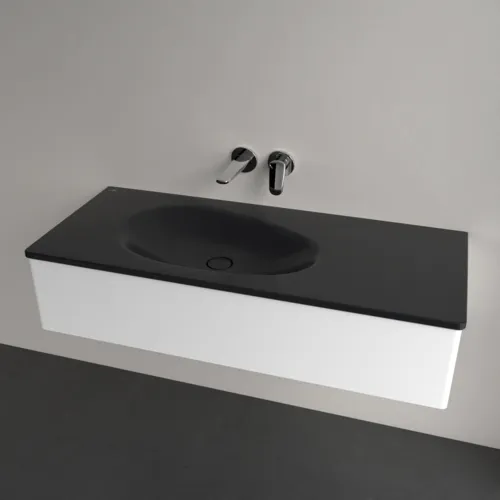 Picture of VILLEROY BOCH Antao Vanity washbasin, 1200 x 500 x 150 mm, Pure Black CeramicPlus, without overflow 4A77L3R7