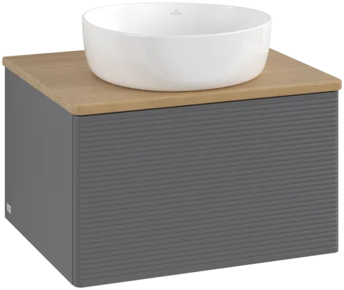 Bild von VILLEROY BOCH Antao Waschbeckenunterschrank, 1 Auszug, 600 x 360 x 500 mm, Front mit Struktur, Anthracite Matt Lacquer / Honey Oak #K29111GK