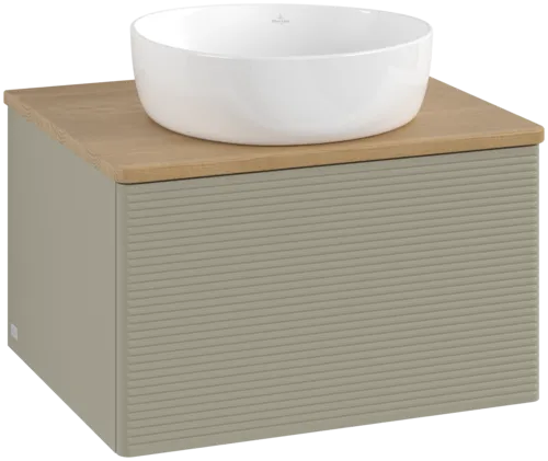Bild von VILLEROY BOCH Antao Waschbeckenunterschrank, 1 Auszug, 600 x 360 x 500 mm, Front mit Struktur, Stone Grey Matt Lacquer / Honey Oak #K29111HK