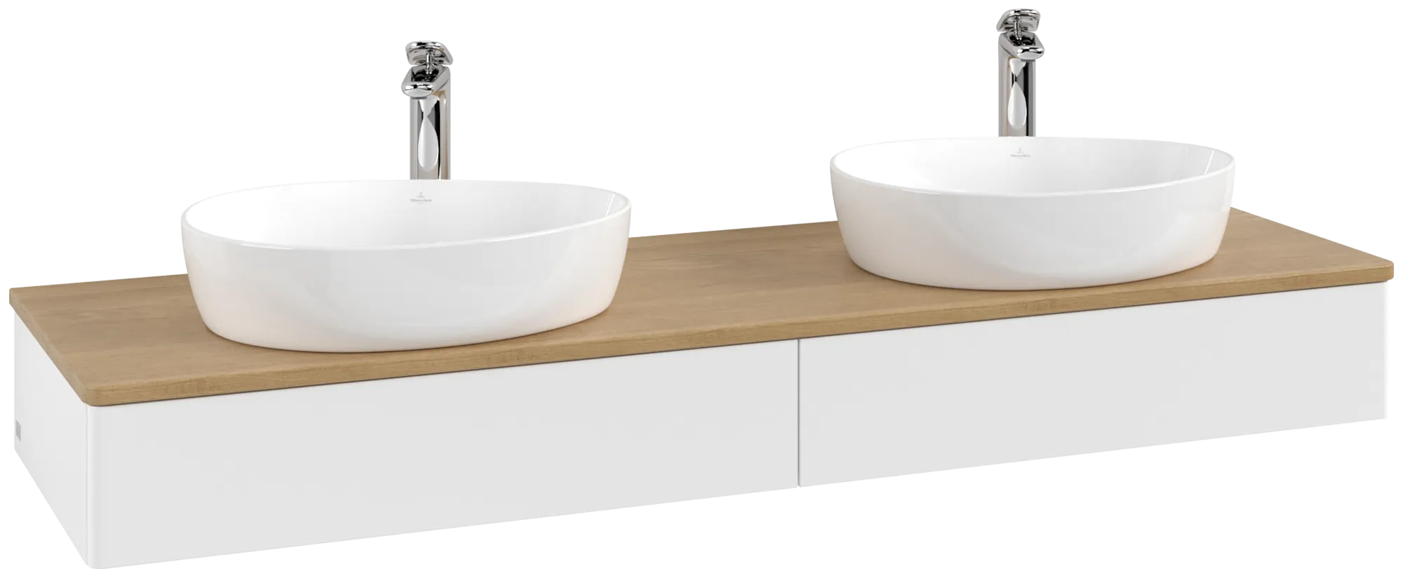 Bild von VILLEROY BOCH Antao Waschbeckenunterschrank, mit Beleuchtung, 2 Auszüge, 1600 x 190 x 500 mm, Front ohne Struktur, White Matt Lacquer / Honey Oak #L17051MT