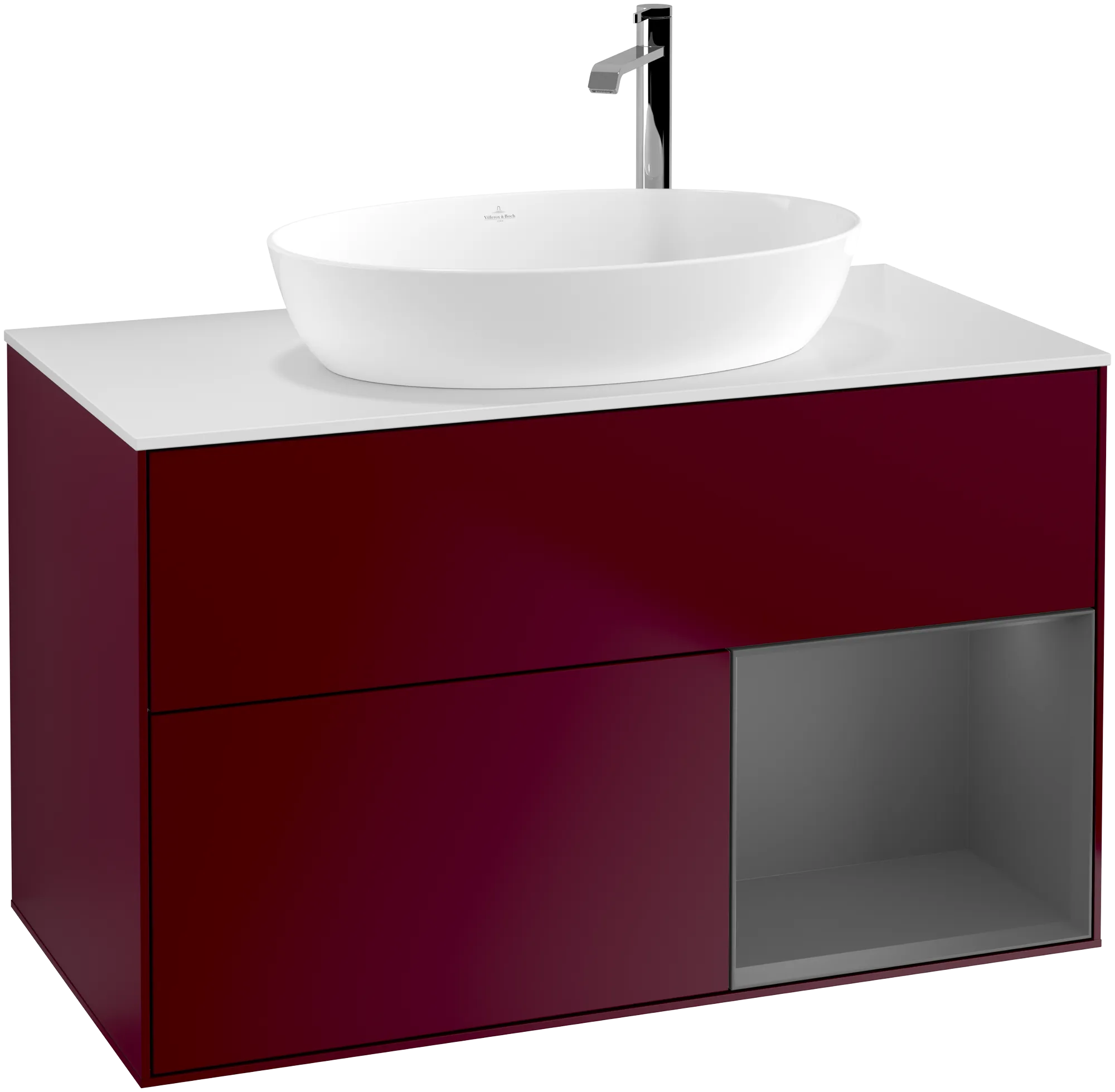 Bild von VILLEROY BOCH Finion Waschbeckenunterschrank, mit Beleuchtung, 2 Auszüge, 1000 x 603 x 501 mm, Peony Matt Lacquer / Anthracite Matt Lacquer / Glass White Matt #G901GKHB