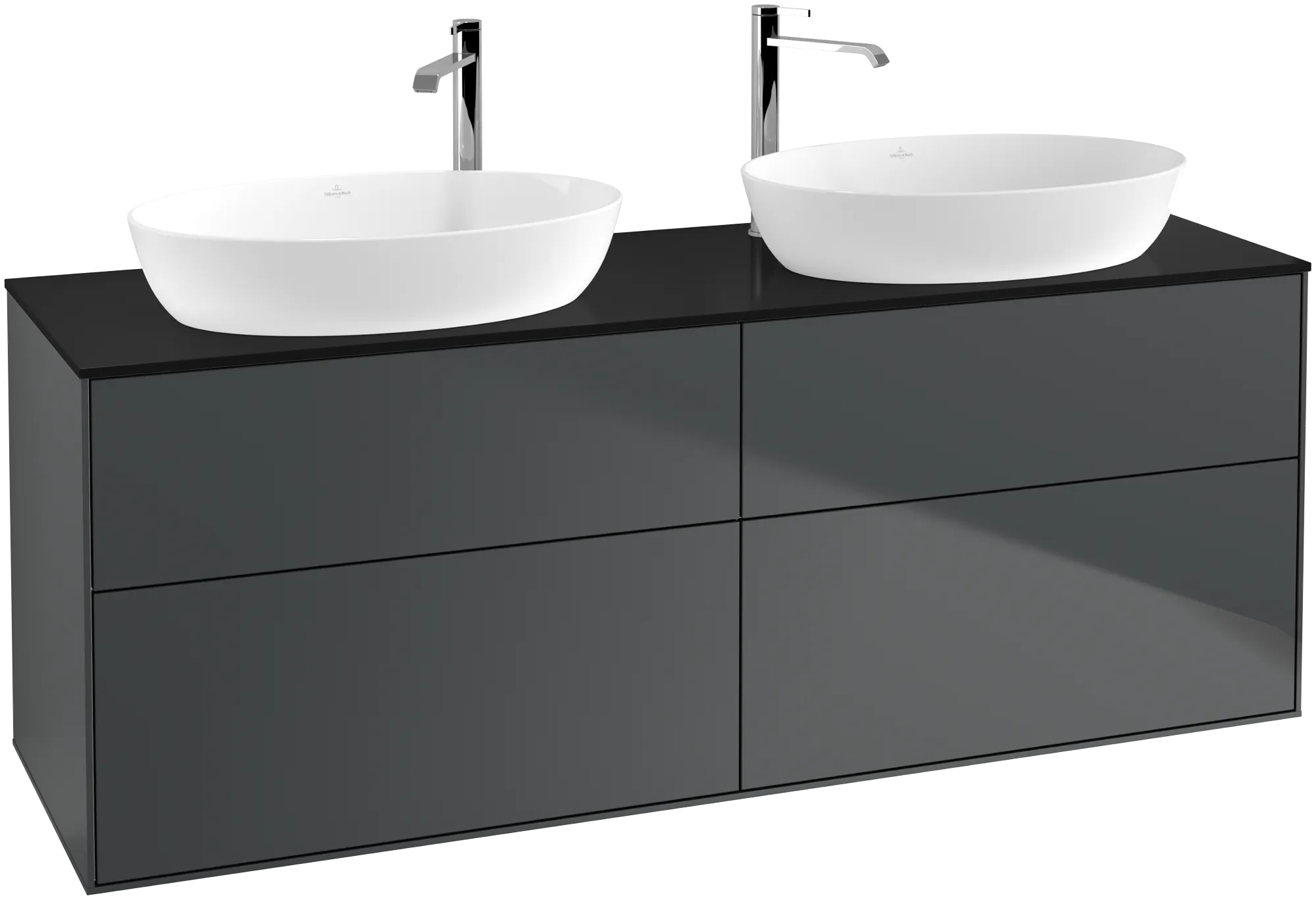 Bild von VILLEROY BOCH Finion Waschbeckenunterschrank, mit Beleuchtung, 4 Auszüge, 1600 x 603 x 501 mm, Midnight Blue Matt Lacquer / Glass Black Matt #G96200HG