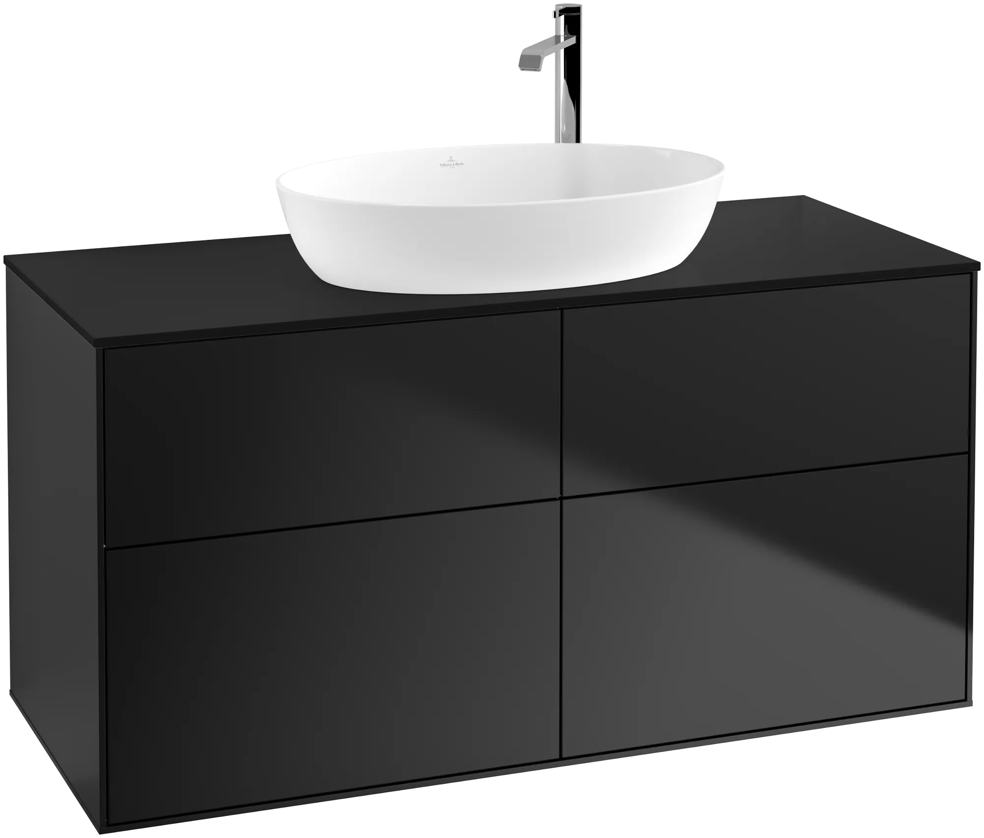 Picture of VILLEROY BOCH Finion Vanity unit, with lighting, 4 pull-out compartments, 1200 x 603 x 501 mm, Black Matt Lacquer / Glass Black Matt #G91200PD