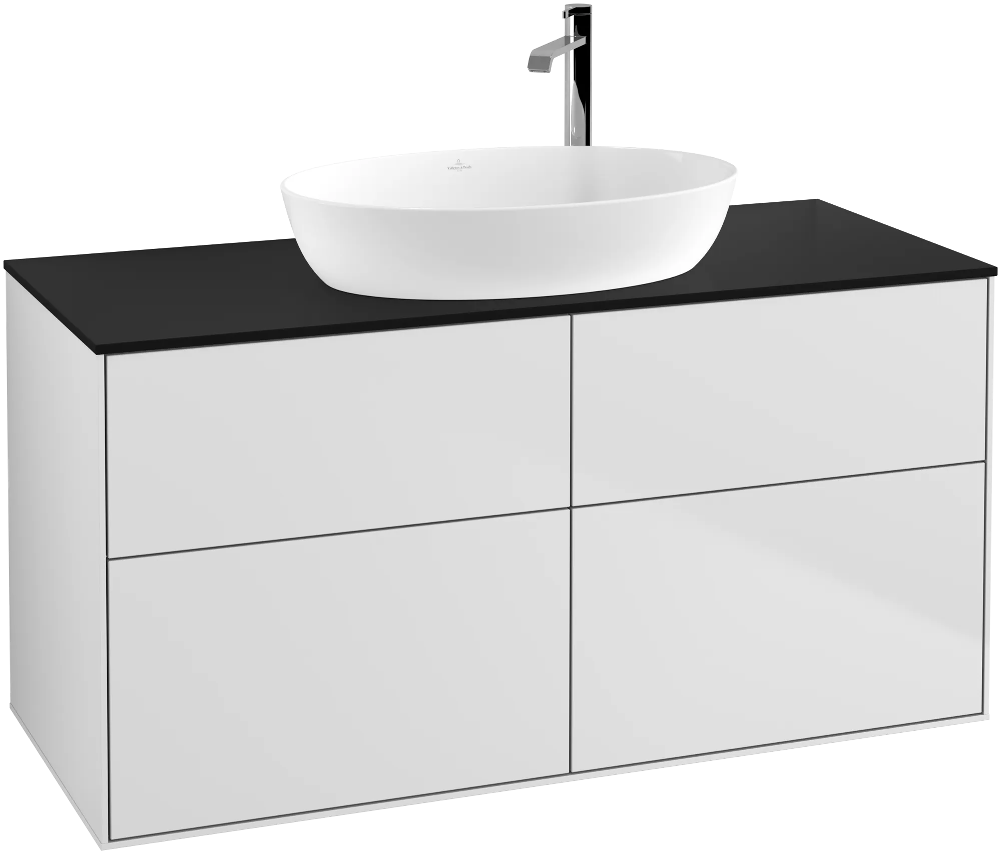 Picture of VILLEROY BOCH Finion Vanity unit, with lighting, 4 pull-out compartments, 1200 x 603 x 501 mm, White Matt Lacquer / Glass Black Matt #G91200MT