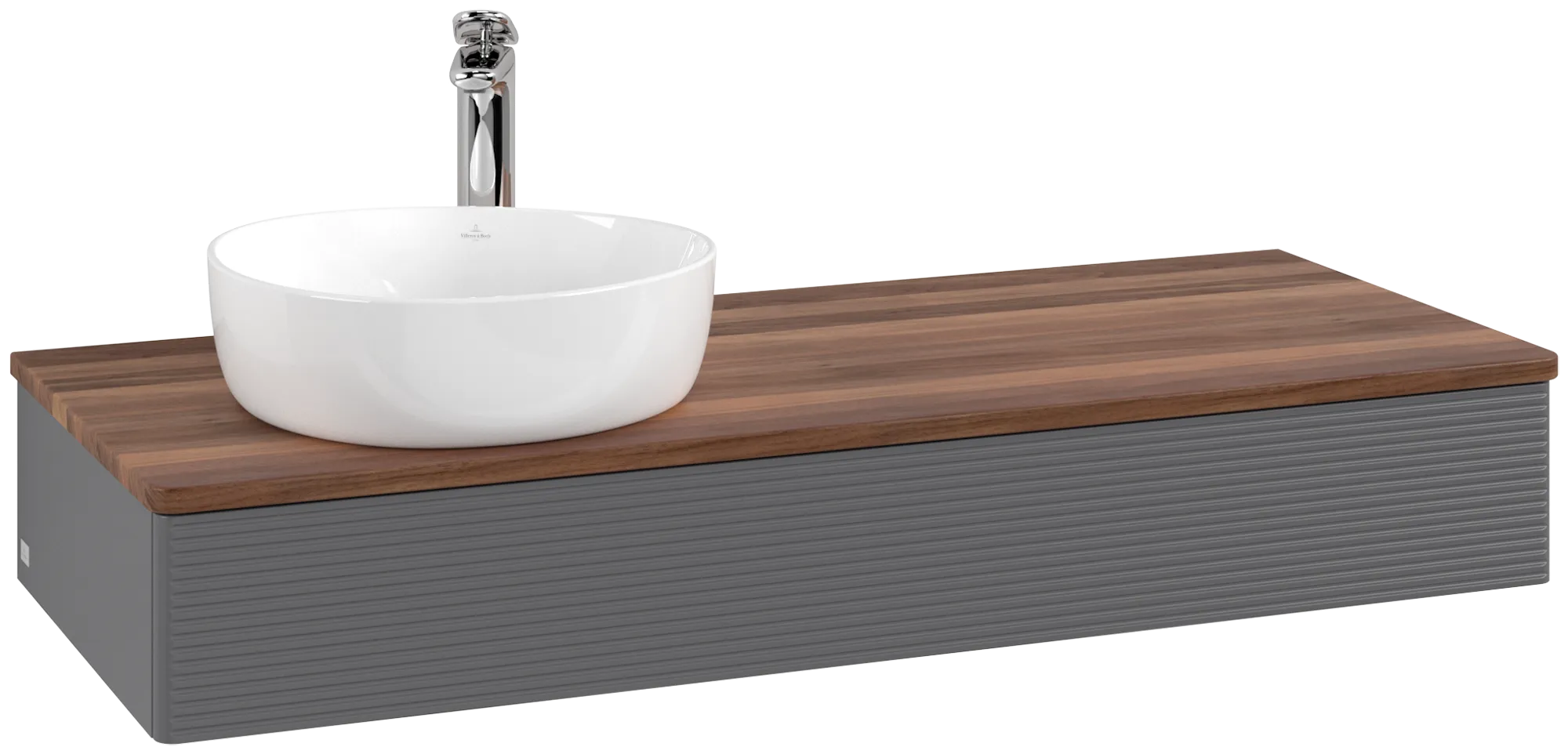 Obrázek VILLEROY BOCH Antao Vanity unit, 1 pull-out compartment, 1200 x 190 x 500 mm, Front with grain texture, Anthracite Matt Lacquer / Warm Walnut #K11152GK