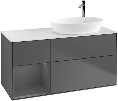Bild von VILLEROY BOCH Finion Waschbeckenunterschrank, mit Beleuchtung, 3 Auszüge, 1200 x 603 x 501 mm, Anthracite Matt Lacquer / Anthracite Matt Lacquer / Glass White Matt #G921GKGK