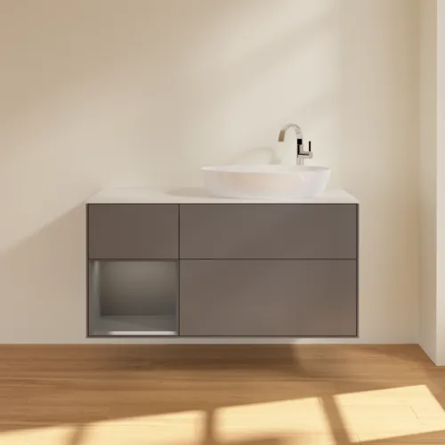 Obrázek VILLEROY BOCH Finion Vanity unit, with lighting, 3 pull-out compartments, 1200 x 603 x 501 mm, Anthracite Matt Lacquer / Anthracite Matt Lacquer / Glass White Matt #G921GKGK