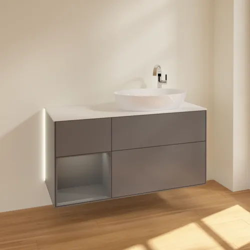 Obrázek VILLEROY BOCH Finion Vanity unit, with lighting, 3 pull-out compartments, 1200 x 603 x 501 mm, Anthracite Matt Lacquer / Anthracite Matt Lacquer / Glass White Matt #G921GKGK