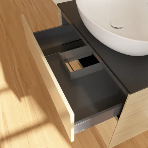 Bild von VILLEROY BOCH Finion Waschbeckenunterschrank, mit Beleuchtung, 2 Auszüge, 800 x 603 x 501 mm, Oak Veneer / Glass Black Matt #G87200PC
