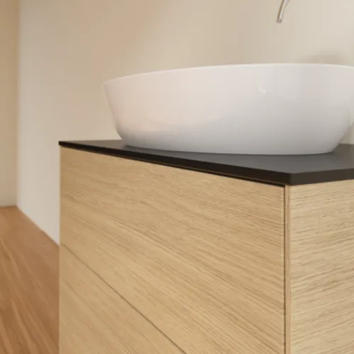 Bild von VILLEROY BOCH Finion Waschbeckenunterschrank, mit Beleuchtung, 2 Auszüge, 800 x 603 x 501 mm, Oak Veneer / Glass Black Matt #G87200PC