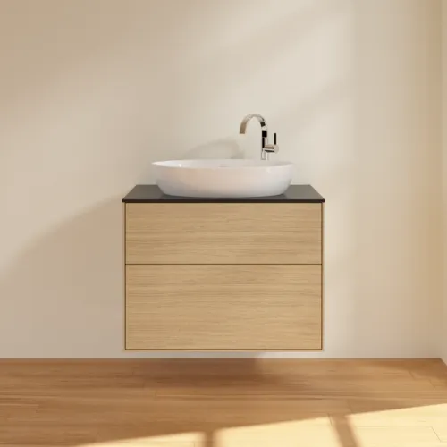 Bild von VILLEROY BOCH Finion Waschbeckenunterschrank, mit Beleuchtung, 2 Auszüge, 800 x 603 x 501 mm, Oak Veneer / Glass Black Matt #G87200PC