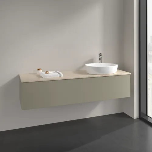Obrázek VILLEROY BOCH Antao Vanity unit, with lighting, 2 pull-out compartments, 1600 x 360 x 500 mm, Front without structure, Stone Grey Matt Lacquer / Botticino #L38053HK