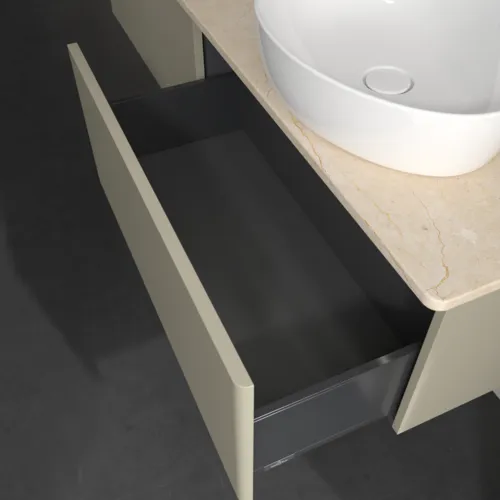 Obrázek VILLEROY BOCH Antao Vanity unit, with lighting, 2 pull-out compartments, 1600 x 360 x 500 mm, Front without structure, Stone Grey Matt Lacquer / Botticino #L38053HK